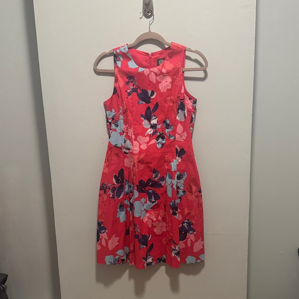 Vince Camuto Coral Pink Floral Sleeveless Midi Dress